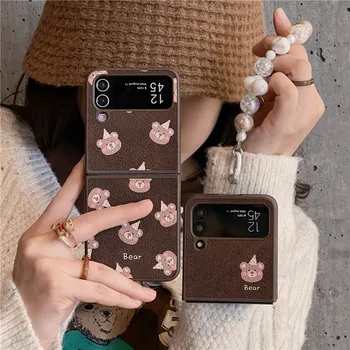 Чехлы для телефонов с мультяшным медведем-браслетом для Samsung Galaxy Z Flip 3 4 5 Z Flip5 ZFlip5 Жесткая противоударная задняя крышка  5