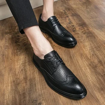 Кожаные туфли Doudou, мужские черные летние модные универсальные повседневные мужские туфли в британском деловом стиле, новинка 2023 года, модная обувь  3