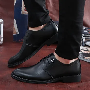Мужская обувь в продаже 2023 года, Брендовая Повседневная Кожаная Обувь на шнуровке, Весенне-Осенние Деловые Лоферы На массивном каблуке, Увеличивающие рост  5