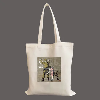 Сумка Banksy Girl Soldier, студенческая женская сумка, многоразовые сумки для покупок, холщовая сумка-тоут, ручные сумки для покупок  5