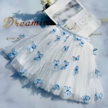 Летняя сетчатая юбка для девочек в пасторальном стиле с объемной бабочкой, Новые Милые юбки-пачки для маленьких девочек, Корейская модная тюлевая юбка  4