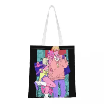 Многоразовые сумки через плечо Chainsaw Man Lofi, женские сумки для покупок, милая холщовая сумка-тоут из аниме Дэндзи 