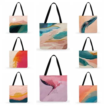 Женская сумка через плечо, складная хозяйственная сумка, красочная сумка с абстрактным акварельным рисунком, женская повседневная сумка-тоут, пляжные сумки  5