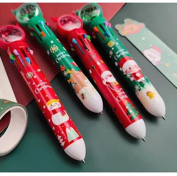 Мультяшные Рождественские шариковые ручки 10 цветных шариковых ручек нажимного действия Цветные ручки Санта Клауса Рождественские подарки Случайная доставка  5