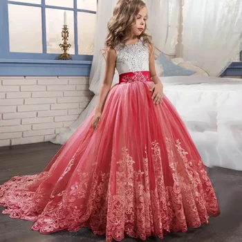 Свадебные вечерние платья с цветочным узором для девочек, детские платья для девочек, платье принцессы, платье для подростков 7, 8, 9, 10, 12, 14 лет, Vestidos  5