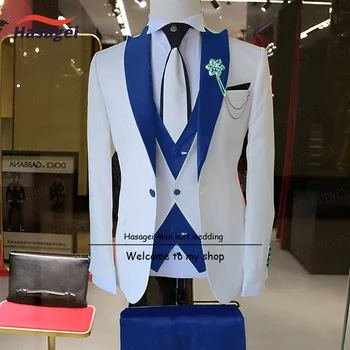 Костюм для жениха Костюм-тройка (пиджак, брюки, жилет, галстук) Элегантный мужской костюм, строгий приталенный наряд  0