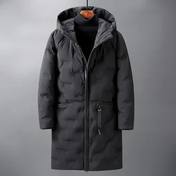 Новая утолщенная мужская корейская версия средней длины, тонкое пальто с хлопковой подкладкой, без волосяного воротника, трендовое пальто с капюшоном, мужское пальто с принтом, мужчины  5