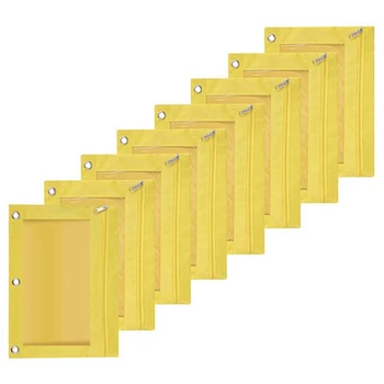 8ШТ Пенал с тремя отверстиями большой емкости, сумка для файлов, прочный чехол для папок с прозрачным окошком желтого цвета  5