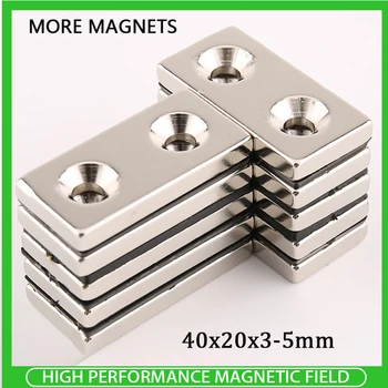 2 ~ 30ШТ 40x20x3-5 Блок Мощных Магнитов С Двойными Отверстиями 5 мм Потайной Неодимовый Магнит 40 мм x 20 мм x 3 мм-5 мм Неодимовый магнит  0
