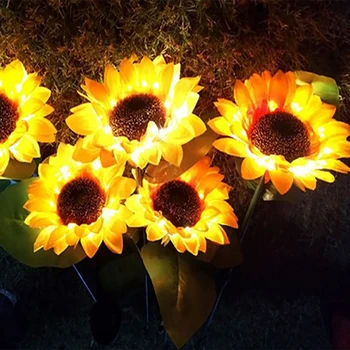 Светодиодный солнечный светильник в виде цветка подсолнуха, наружный водонепроницаемый светильник для украшения сада Для украшения газона в саду  10
