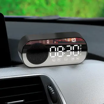 Автомобильное светодиодное зеркало, будильник, Беспроводной динамик Bluetooth 5.0 Hi-fi, сабвуфер, Портативный настольный аудиосистема, цифровые часы для приборной панели автомобиля  5