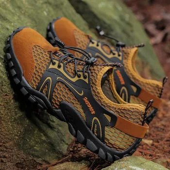 Мужские сандалии, нескользящая дышащая обувь для болотных ручьев, повседневная летняя походная уличная обувь из сетчатого материала, обувь большого размера 38-50  4