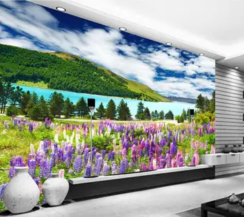 бейбехан пользовательские обои с цветком Лаванды и морским пейзажем спальня гостиная 3D фотообои Обои Для Телевизора Фон домашнего декора  5