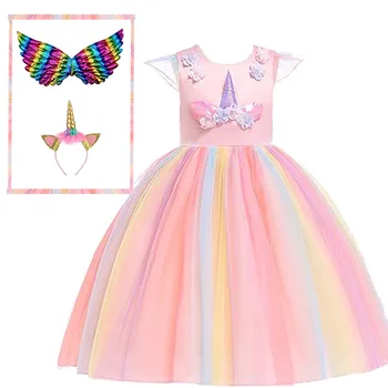Бутик одежды Princess Dress Платья с единорогом для девочек Летние детские День рождения для подростков Радужная лошадь Vestidos  5