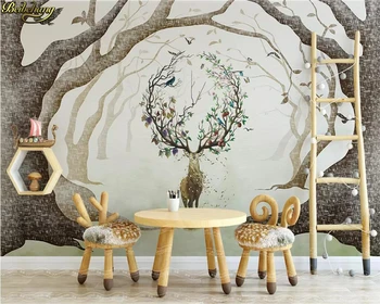 настенная роспись beibehang на заказ в скандинавском минималистичном стиле лес мечты, лось на крыльце, обои для домашнего декора  3