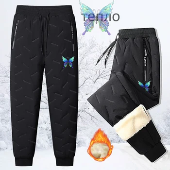 Новые модные спортивные брюки плюшевые хлопковые брюки уличные зимние теплые брюки спортивные повседневные брюки с бабочкой Плюс размер  5