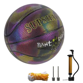 Баскетбол на ночь Эластичный баскетбольный мяч из искусственной кожи, надувной баскетбольный мяч для тренировок, износостойкий баскетбольный мяч для  4