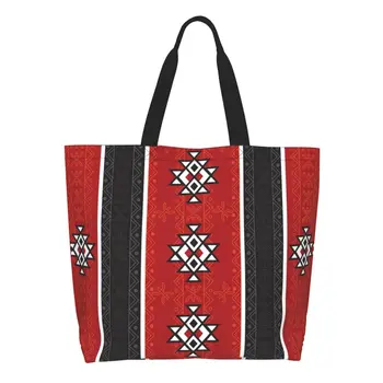 Холщовая хозяйственная сумка с орнаментом Kabyle, с амазигским орнаментом, прочная, большой емкости, сумки для покупок в африканском этническом геометрическом стиле  5