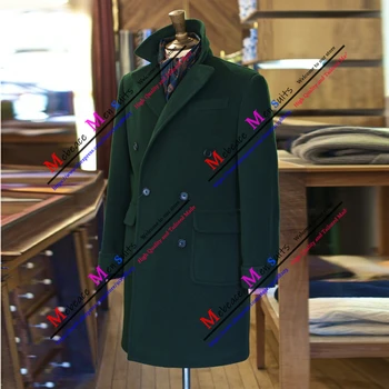 Красивый зимний темно-зеленый костюм, куртки, двубортное шерстяное толстое мужское пальто, приталенные теплые пальто, длинный блейзер для официального жениха  0