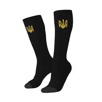 Женские носки с забавным принтом в виде украинского трезубца, Эластичные спортивные чулки до колен с гербом и флагом Украины  5