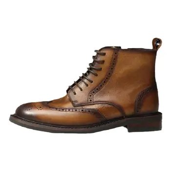 Мужские ботинки Кожаные сапоги с резьбой больших размеров, мужские ботильоны на шнуровке, британские повседневные ботинки для мужчин  5
