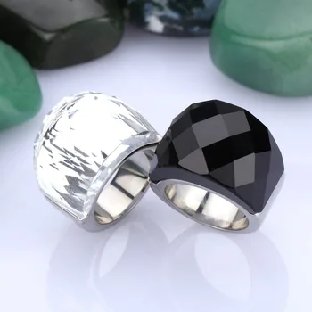 Черно-белый дизайн бренда из нержавеющей стали, Нежные блестящие обручальные кольца с крупным хрустальным камнем, модные украшения для вечеринок для женщин  5