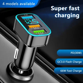 3-портовое автомобильное зарядное устройство USB мощностью 66 Вт, быстрая зарядка 3.0, адаптер для зарядного устройства для телефона Samsung для iPhone 14 13  1