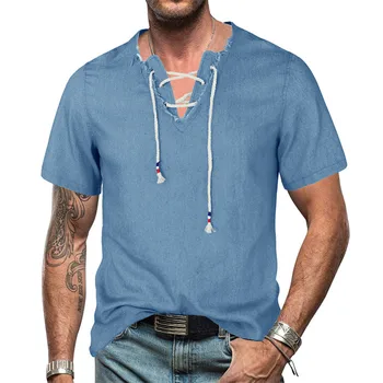 Мужские однотонные футболки для бега с V образным вырезом и коротким рукавом, рубашки для мужчин, модные мужские футболки для бега с черепашьим вырезом, футболки для мужчин  5