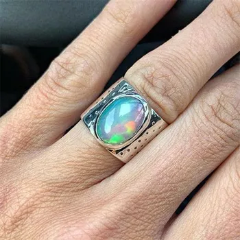 Винтажное кольцо из натурального Лунного камня VAGZEB Punk Серебристого цвета с белым опалом, Виноградные кольца для женщин, свадебные украшения  5