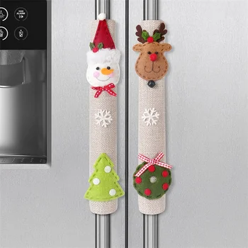 Чехол для дверной ручки холодильника из рождественского льна, Санта-Клаус, снеговик, олень, защитный чехол для духовки с рождественскими наклейками  5