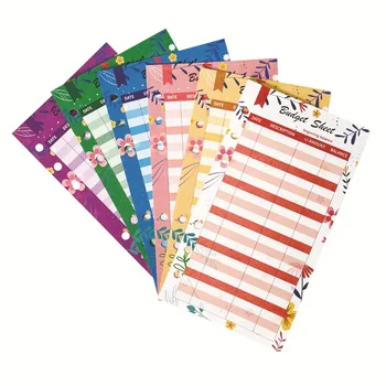 12 листов креативного цветного мультяшного бюджетного листа с 6 отверстиями, бланк плана личного потребления, Таблица бюджетного плана семейных покупок  5