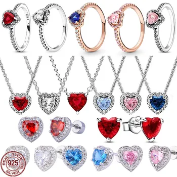 Хит продаж, классическая серия в форме сердца из стерлингового серебра 925 пробы, ожерелье с ослепительными сердцами, кольцо, серьги, легкие роскошные ювелирные изделия-шармы  5
