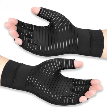 1 пара медных компрессионных перчаток от артрита для женщин и мужчин Снимают боль в руке отек и кистевой туннель без пальцев для набора текста  5