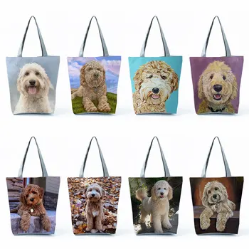 Милые хозяйственные сумки с золотым рисунком, складные продуктовые женские сумки, хранитель собак, сумка-тоут, сумки через плечо большой емкости  4