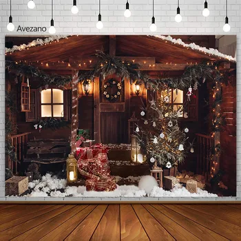 Рождественские фоны, Зимний снег, дом из светлого дерева, Декор для семьи Санта-Клауса, Фоны для фотосессии в фотостудии  5
