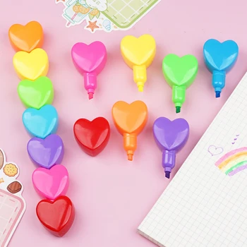 Kawaii Multicolor Assembly Heart Флуоресцентный маркер Студенческая подарочная канцелярская ручка  4