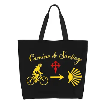 Сумка для покупок Camino De Santiago, холщовая сумка для покупок с забавным принтом, вместительная сумка-тоут, прочная велосипедная сумка в виде раковины гребешка  5