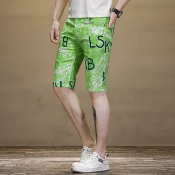 Новые мужские облегающие зеленые джинсовые шорты, легкие роскошные шорты с буквенным принтом, шорты уличной моды, сексуальные повседневные шорты;  5