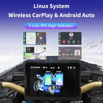 5-дюймовый мотоцикл CarPlay 1000nit Внешний портативный мотоцикл IPS Сенсорный экран Водонепроницаемый Поддержка Беспроводной CarPlay Android Auto  5