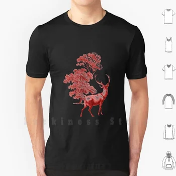 Классическая футболка с рисунком Красного оленя в лесу, мужская хлопковая футболка с рисунком S - 6xl, Винтажные классические деревья, Лес, Лес  4