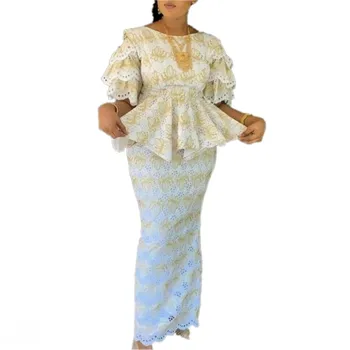 Комплекты юбок из 2 частей Африканская одежда Вечерние африканские платья для женщин Элегантные топы для свадебной вечеринки и комплект с длинной юбкой в тон 2023  5