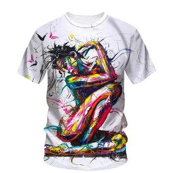 2023 Новая мужская летняя футболка в стиле хип-хоп с абстрактной живописью Creative Street 3DT, мужская повседневная модная футболка с круглым воротником  5