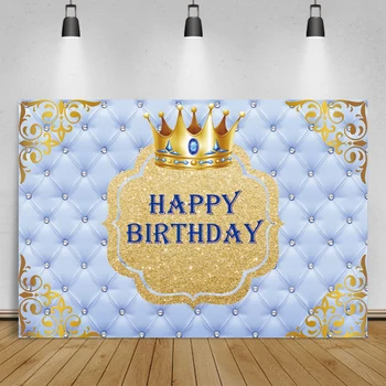 Laeacco Синий Узор Изголовья, Золотая Корона, С Днем Рождения, Индивидуальный Баннер, Детский портрет, Фото-Фон, Фото-Фон  5