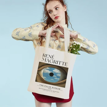 Magritte The Lovers Eye Pigeon Сюрреализм, женская сумка для покупок, сумка-тоут для путешествий в супермаркете, повседневные холщовые женские сумки для покупок  5