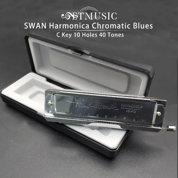 Swan SW1040 Серебристого цвета, 10 отверстий, 40 тонов, Хроматическая гармоника с изменяемыми тонами, Музыкальный инструмент Деревянные духовые Лебединая гармоника, Арфа  5