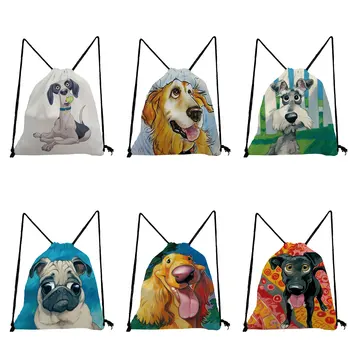 Рюкзак с рисунком собаки для студентов, Шнауцер, Золотистый Ретривер, Портативный Повседневный карман на шнурке, дорожная сумка для хранения  5