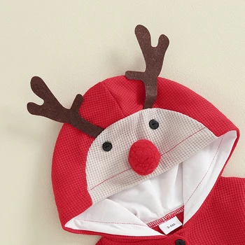 Рождественский комбинезон с капюшоном для маленьких девочек, комбинезон с капюшоном для мальчиков, комбинезон с длинными рукавами для новорожденных, осеннее боди из вафельного трикотажа  5