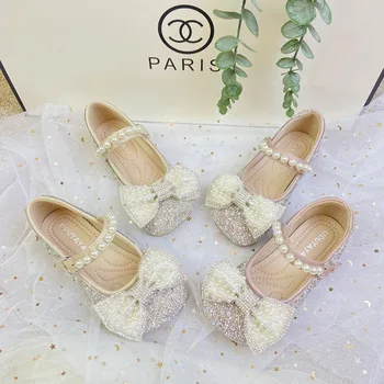 Весенне-осенние блестящие туфли Мэри Джейн для девочек на свадьбу, детские туфли на плоской подошве, розовое повседневное танцевальное платье принцессы для малышей, кожаная обувь  5