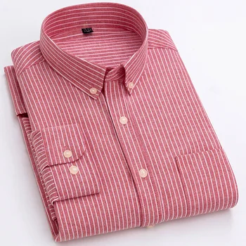 Мужская Оксфордская рубашка с длинным рукавом 2023 Новая полосатая Клетчатая Деловая Повседневная Мужская Светская рубашка, Рабочая Офисная Мужская рубашка, одежда  5
