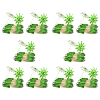 10X Зеленые Зубочистки Из Кокосовой Пальмы Бумажные Зонтики Зубочистки Ручной Работы Коктейльные Палочки-Зонтики Для Украшения Коктейлей  5